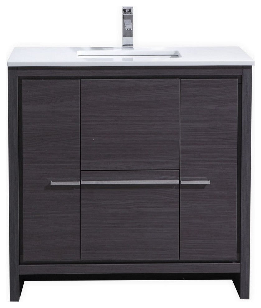 Dolce 36″ Gray Oak Modern Bathroom Vanity with White Quartz Counter-Top