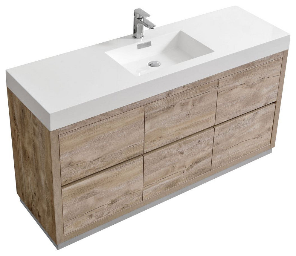 Bliss 60" Single Sink Nature Wood Free Standing Modern Bathroom Vanity