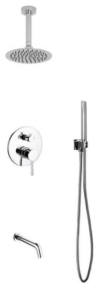 Brass Shower Set- 8In Ceiling Mount Round Rain Shower- Handheld- Tub Filler