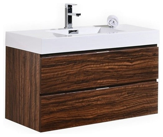 Bliss 40" Walnut Wall Mount Modern Bathroom Vanity