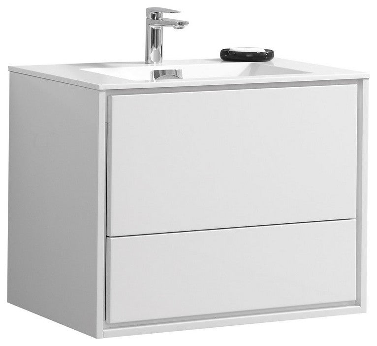 DeLusso 30" High Glossy White Wall Mount Modern Bathroom Vanity