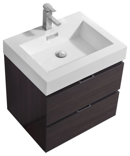 Bliss 24" High Gloss Gray Oak Wall Mount Modern Bathroom Vanity