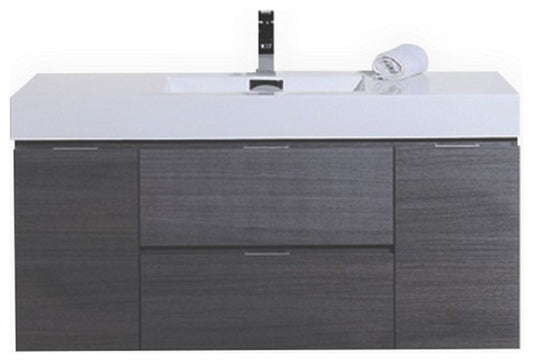 Bliss 48" High Gloss Gray Oak Wall Mount Modern Bathroom Vanity