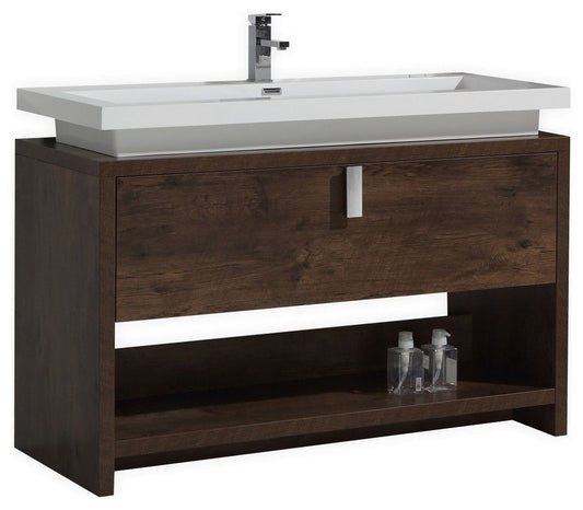 Levi 48" Rose Wood Modern Bathroom Vanity w/ Cubby Hole