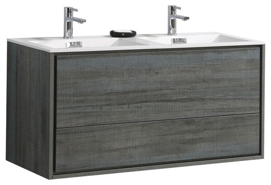 DeLusso 48" Double Sink Ocean Gray Wall Mount Modern Bathroom Vanity