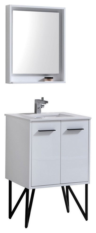 Bosco 24" Modern Bathroom Vanity w/ Quartz Countertop and Matching Mirror