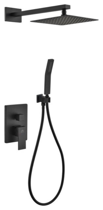 Aqua Piazza Matte Black Shower Set with 8In Square Rain Shower and Handheld