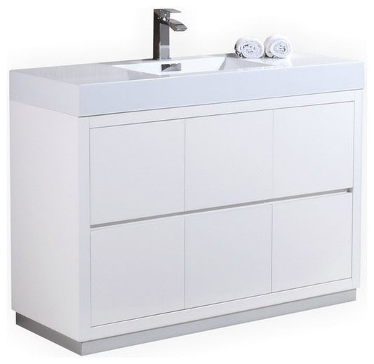 Bliss 48" High Gloss White Free Standing Modern Bathroom Vanity