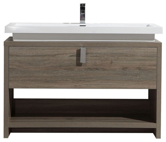 Levi 48" Havana Oak Modern Bathroom Vanity w/ Cubby Hole