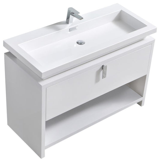 Levi 48" High Gloss White Modern Bathroom Vanity w/ Cubby Hole