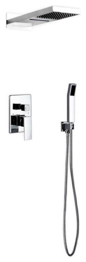 Aqua DUO Brass Shower Set with Square Rain Shower and Waterfall and Handheld