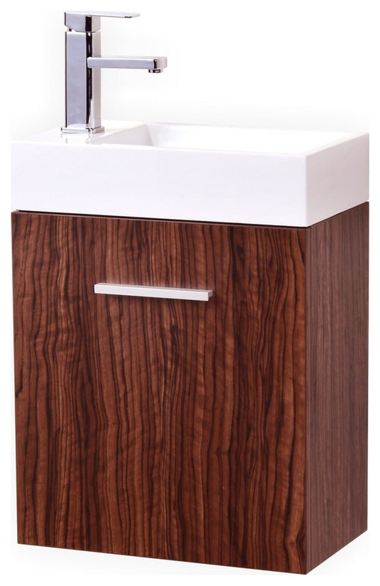 Bliss 18" Walnut Wall Mount Modern Bathroom Vanity