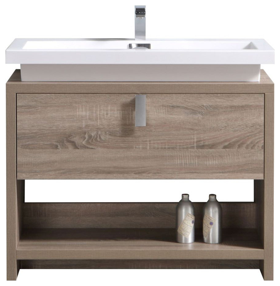 Levi 40" Havana Oak Modern Bathroom Vanity w/ Cubby Hole