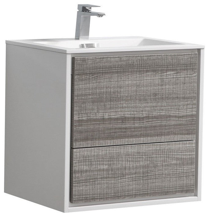 DeLusso 24"  Ash Gray Wall Mount Modern Bathroom Vanity