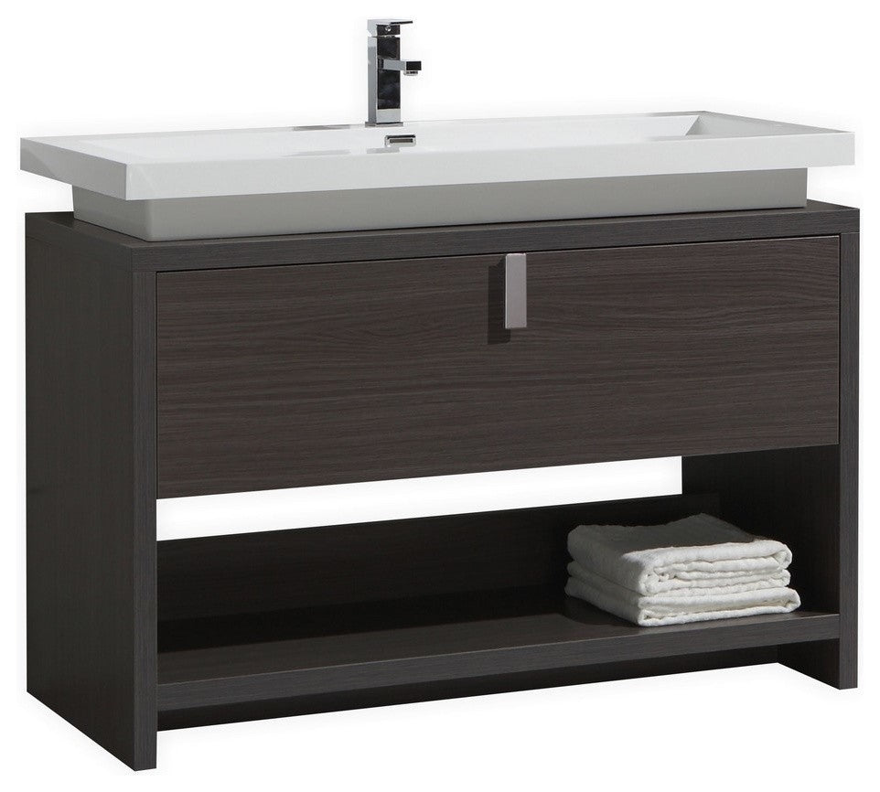 Levi 48" Dark Gray Oak Modern Bathroom Vanity w/ Cubby Hole