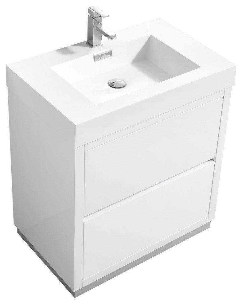 Bliss 30"  High Gloss White Free Standing Modern Bathroom Vanity