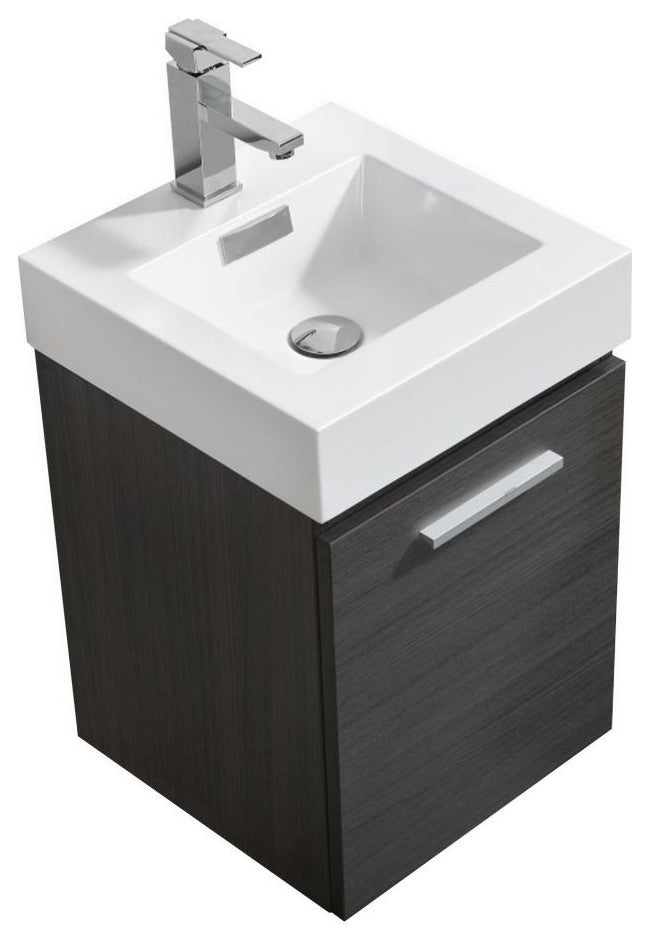 Bliss 16" Gray Oak Wall Mount Modern Bathroom Vanity