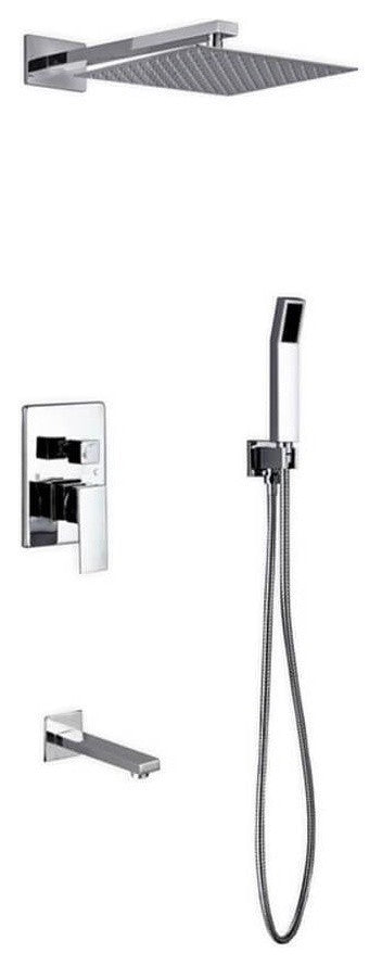 Brass Shower Set- 12In Square Rain Shower- Handheld- Tub Filler