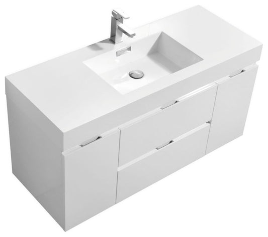 Bliss 48" High Gloss White Wall Mount Modern Bathroom Vanity