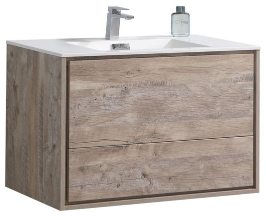 DeLusso 36" Nature Wood Wall Mount Modern Bathroom Vanity