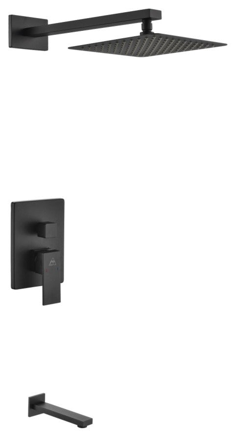 Aqua Piazza Matte Black Shower Set with 8In Square Rain Shower and Tub Filler