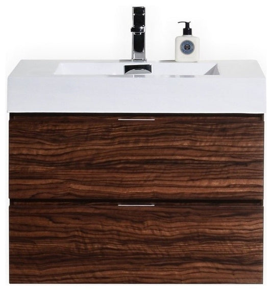 Bliss 36" Walnut Wall Mount Modern Bathroom Vanity