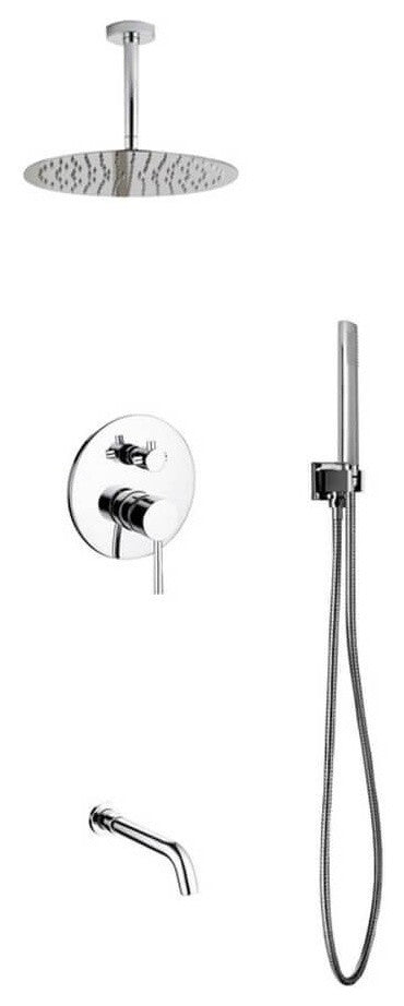 Aqua Rondo Shower Set- Ceiling Mount 12In Rain Shower- Handheld- Tub Filler