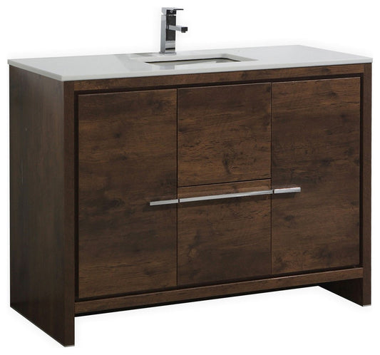 Dolce 48″ Rose Wood Modern Bathroom Vanity with White Quartz Counter-Top