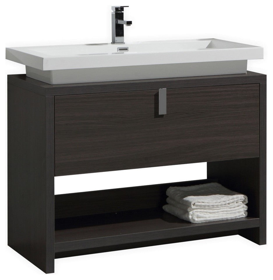 Levi 40" Dark Gray Oak Modern Bathroom Vanity w/ Cubby Hole