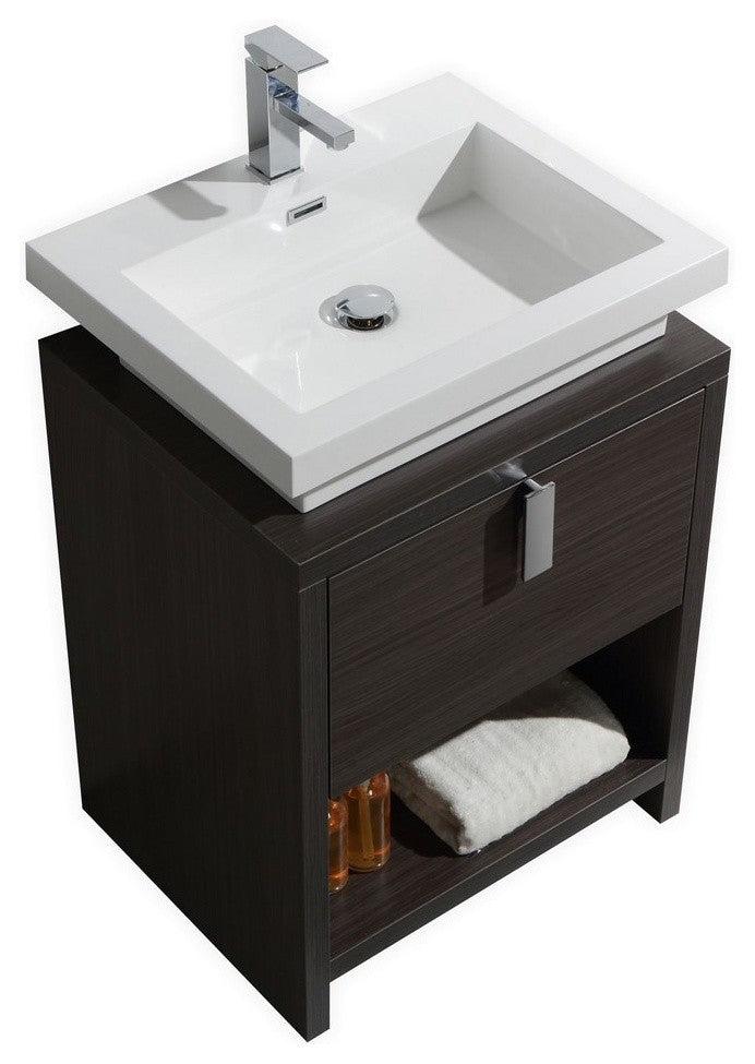 Levi 24" Dark Gray Oak Modern Bathroom Vanity w/ Cubby Hole