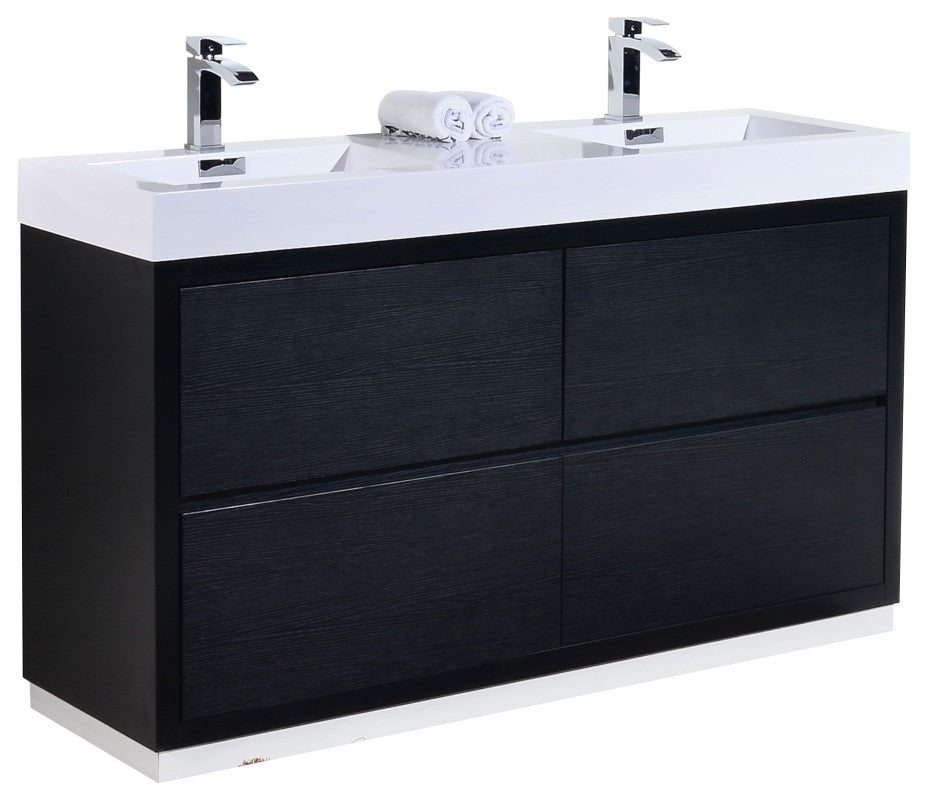 Bliss 60" Double  Sink Black Free Standing Modern Bathroom Vanity