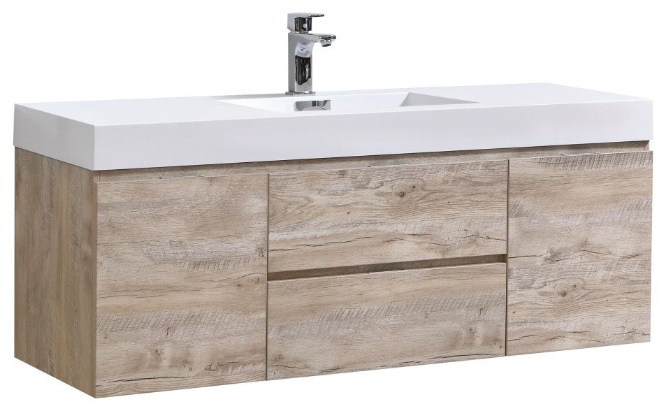 Bliss 60" Single Sink Nature Wood Wall Mount Modern Bathroom Vanity