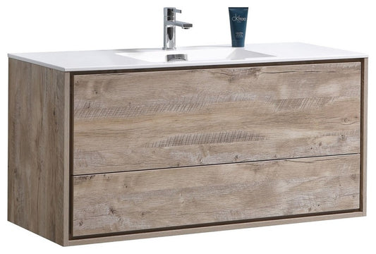 DeLusso 48" Single Sink Nature Wood Wall Mount Modern Bathroom Vanity