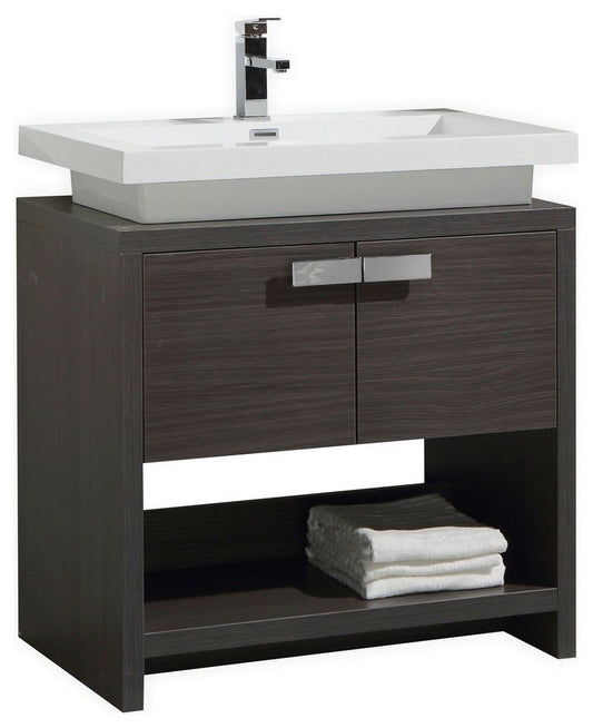 Levi 32" Dark Gray Oak Modern Bathroom Vanity w/ Cubby Hole