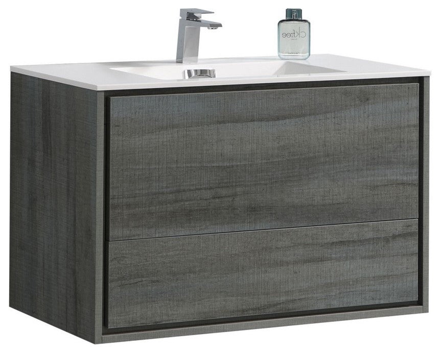 DeLusso 36" Ocean Gray Wall Mount Modern Bathroom Vanity