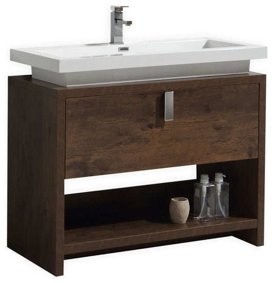 Levi 40" Rose Wood Modern Bathroom Vanity w/ Cubby Hole