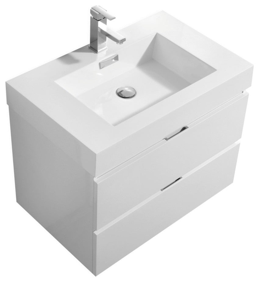 Bliss 30" High Gloss White Wall Mount Modern Bathroom Vanity