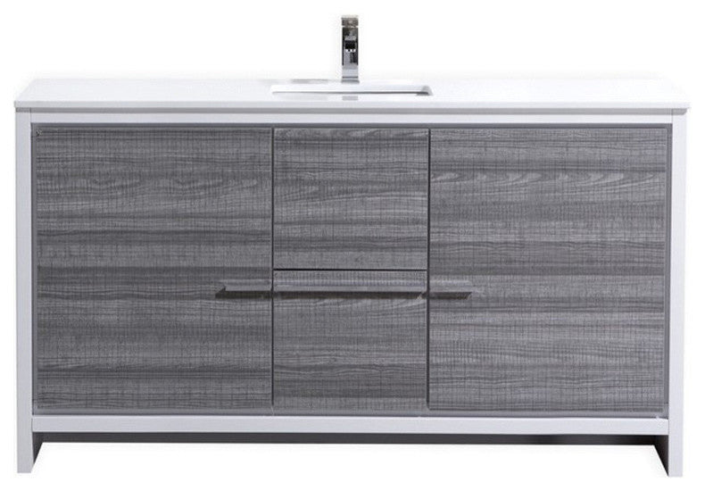 Dolce 60â€³ Ash Gray Modern Bathroom Vanity with White Quartz Counter-Top