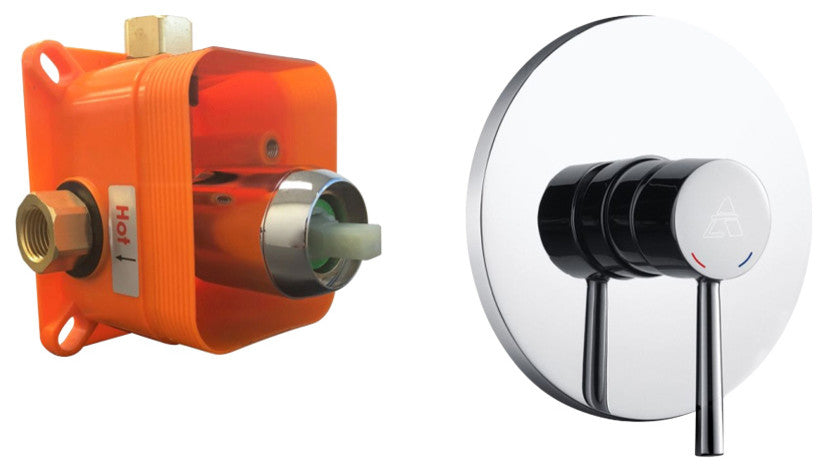 Aqua Rondo 1-Way Rough-In Shower Valve With Cover Plate- Handle and Diverter