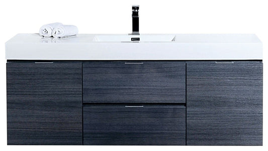 Bliss 60" Single Sink Gray Oak Wall Mount Modern Bathroom Vanity