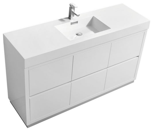 Bliss 60" Single Sink High Gloss White Free Standing Modern Bathroom Vanity