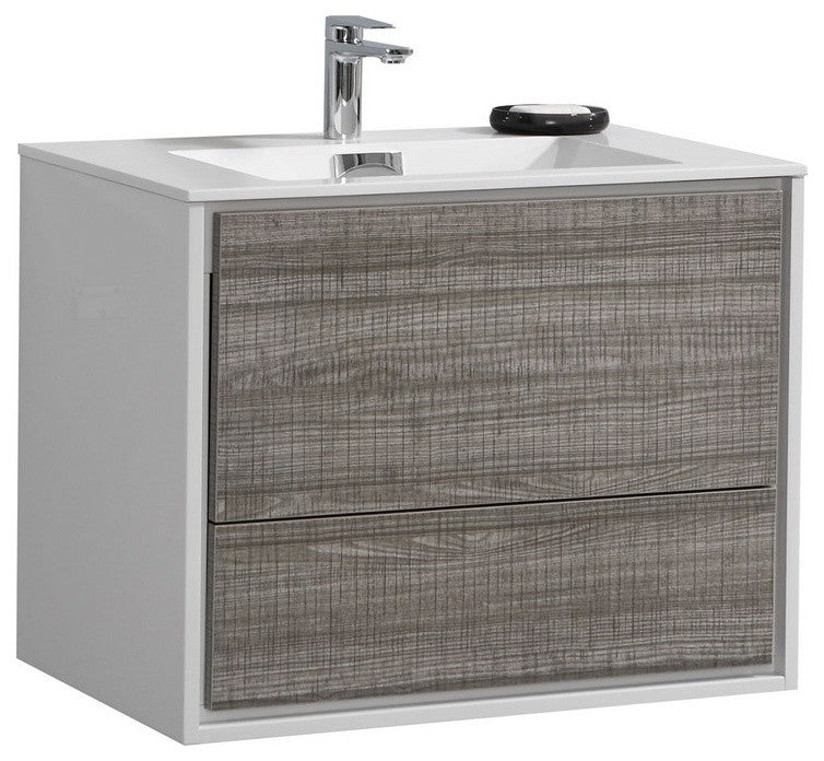 DeLusso 30"  Ash Gray Wall Mount Modern Bathroom Vanity