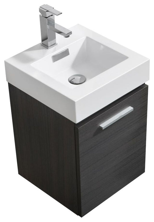 Bliss 16" High Gloss Gray Oak Wall Mount Modern Bathroom Vanity