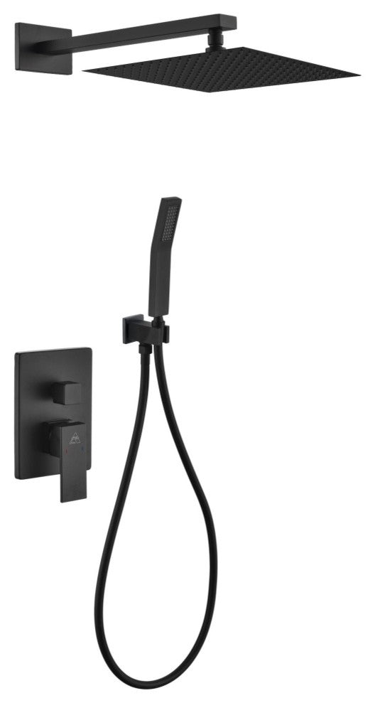 Aqua Piazza Matte Black Shower Set with12In Square Rain Shower and Handheld