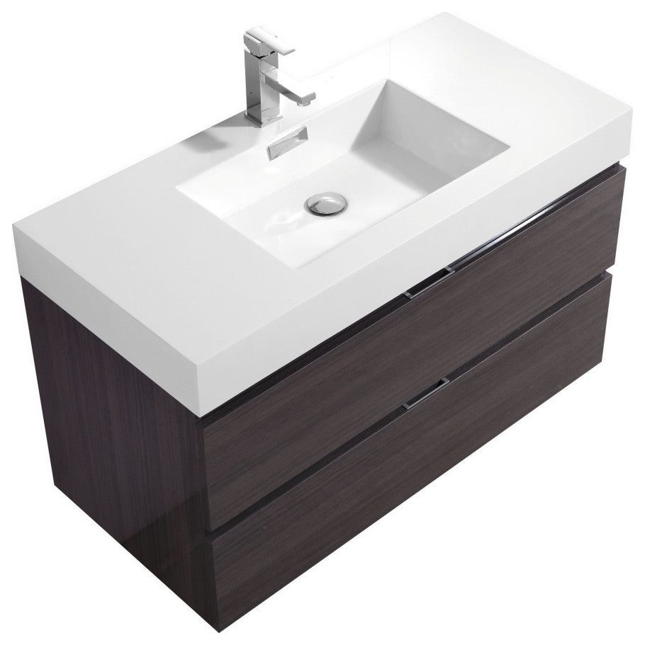 Bliss 40" High Gloss Gray Oak Wall Mount Modern Bathroom Vanity