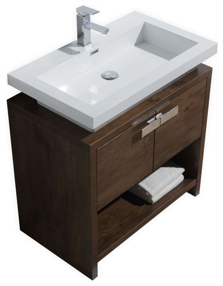 Levi 32" Rose Wood Modern Bathroom Vanity w/ Cubby Hole