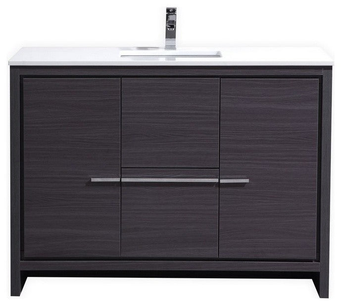 Dolce 48″ Gray Oak Modern Bathroom Vanity with White Quartz Counter-Top