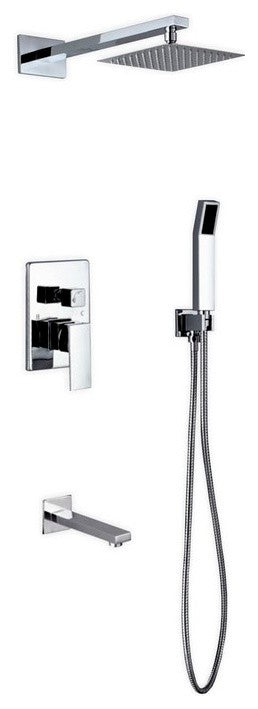 Aqua Piazza Brass Shower Set- 8In Square Rain Shower- Tub Filler- Handheld