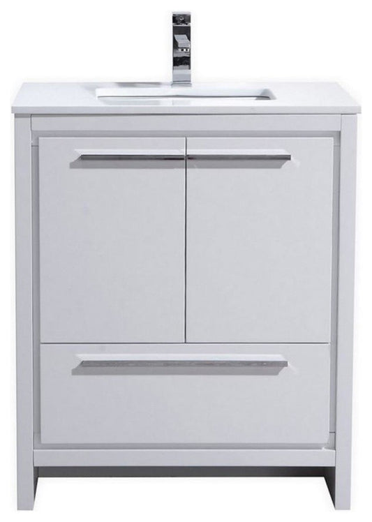 Dolce 30â€³ High Gloss White Modern Bathroom Vanity with White Quartz Counter-Top