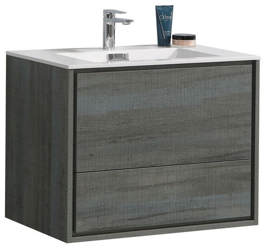 DeLusso 30" Ocean Gray Wall Mount Modern Bathroom Vanity